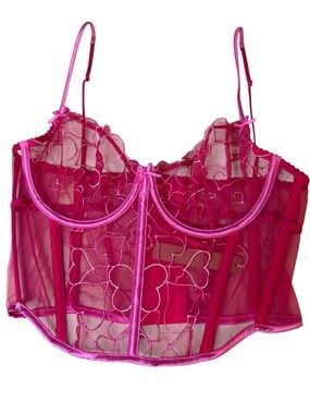 SKIMS Pink Sheer Heart Corset Top M Bustier NWT Sexy Viral